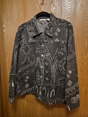 Laura Ashley Black Patterned Button-Up Cotton  Jacket Excellent Condition M
